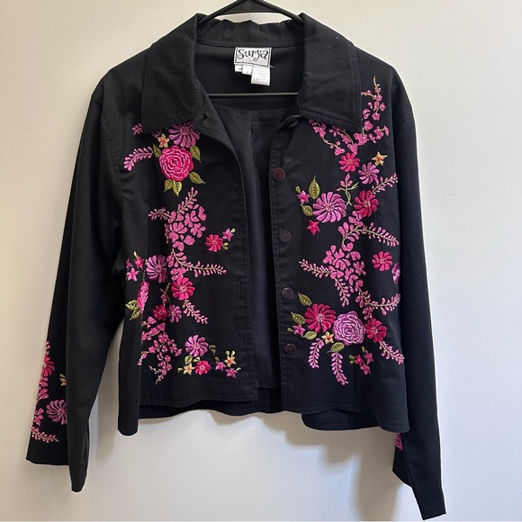 surya Jackets & Blazers - Vintage Black Floral Embroidered and Beaded Jacket